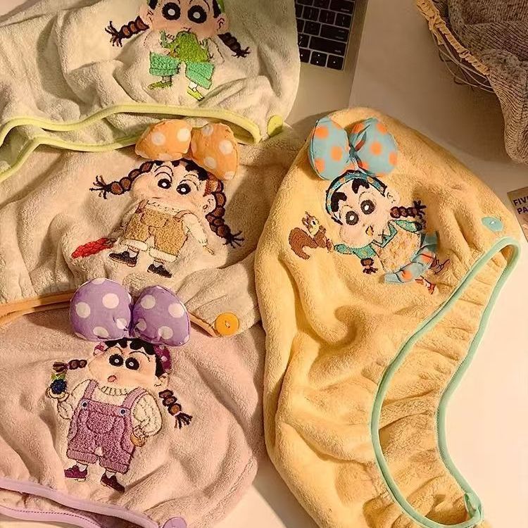 インス風かわいい漫画クレヨンしんちゃん刺繍リボンドライヘアキャップ増粘吸水速乾プルオーバーバンダナ|undefined