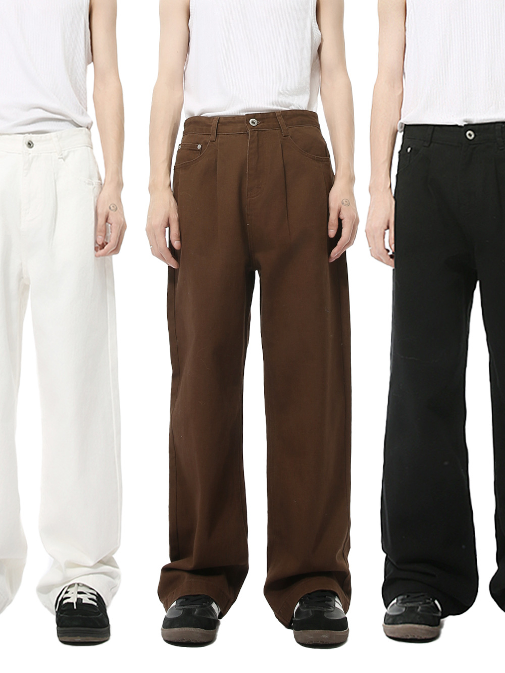 MTLCLOTHES Hombres| Nuevos productos de otoño coreanos minimalistas diseño de pliegue de cintura media sensación de vaqueros de moda