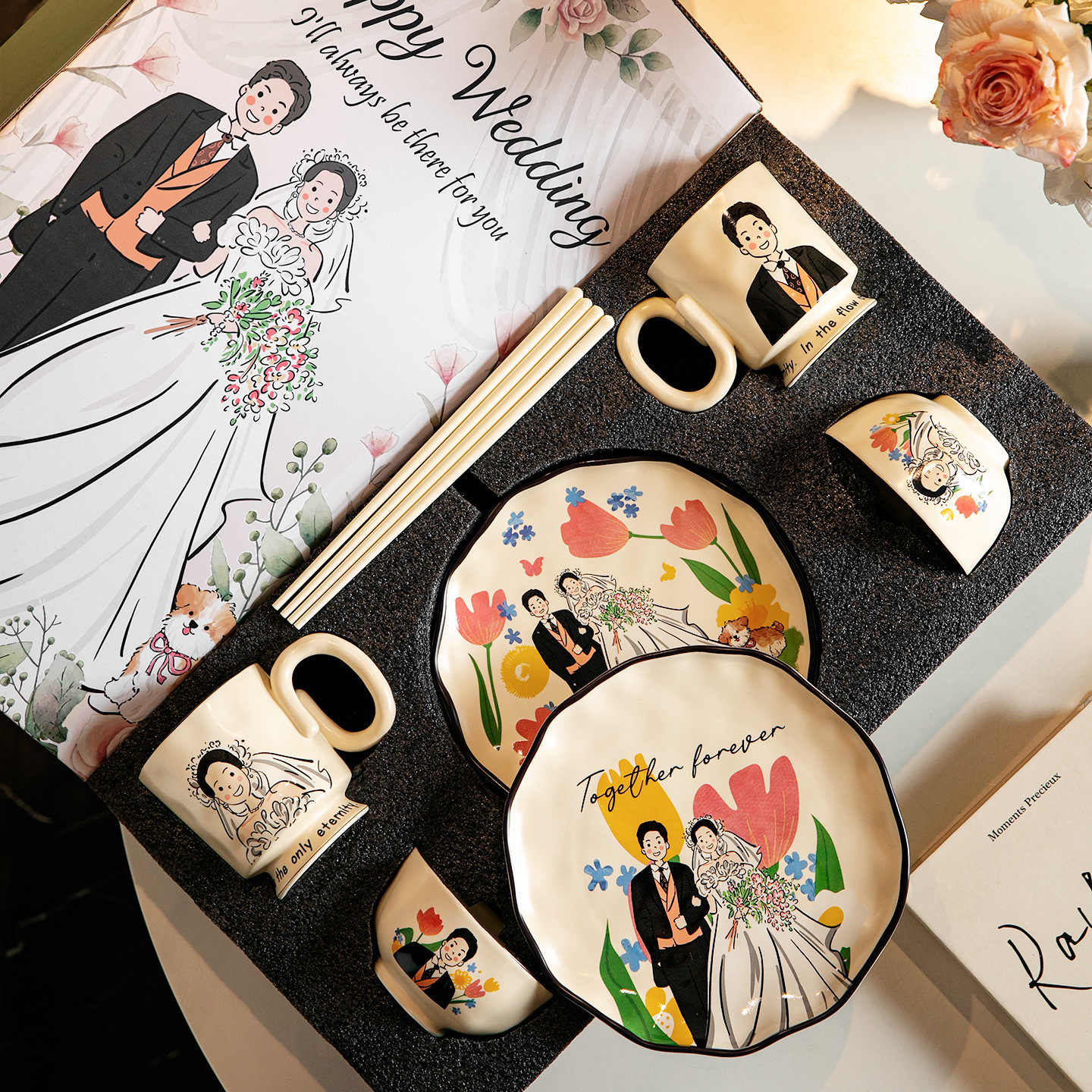 Shangn cerámica copas cubiertos matrimonio compromiso regalo de boda para la novia amigos novios conjuntos de platos prácticos