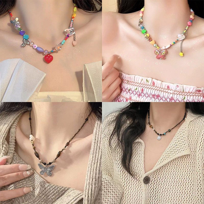 彩色串珠拼接项链女甜美百搭时尚高级感锁骨链小众设计多巴胺颈链