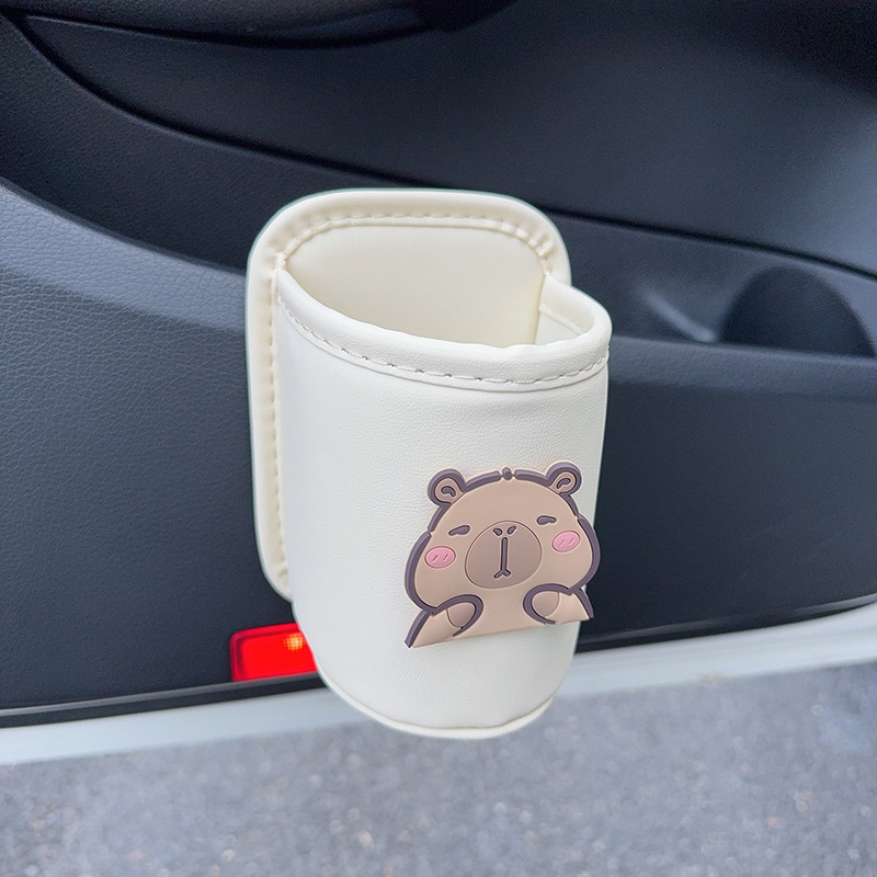 Storage Car Door – Qìchē Car cup holder/beverage holder - squinting-capybara-beige-cup-storage-bucket