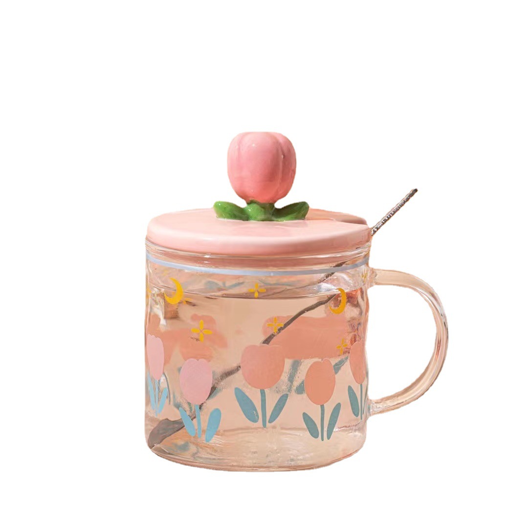 3D Flor de cerámica taza con tapa cuchara regalo personalizado japonés beber café