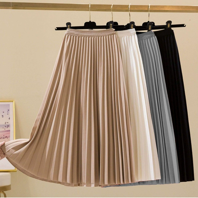 Плиссированная юбка, женская летняя юбка с драпировкой, утягивающая юбка с высокой талией, элегантная юбка-зонтик средней длины с эластичной резинкой на талии