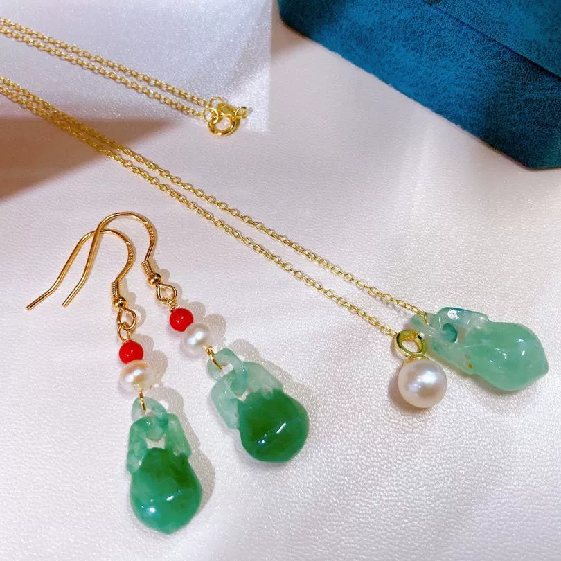 Jadeite Bashan Aqua Light Роскошный жемчужный ювелирный костюм Ретро Элегантные жемчужные серьги Универсальная цепочка на ключицу