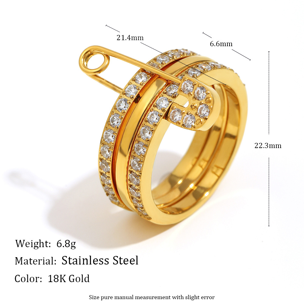 Unique Three-layer Zircon Men's Ring Gold Plated Stainless Steel_voghion.com