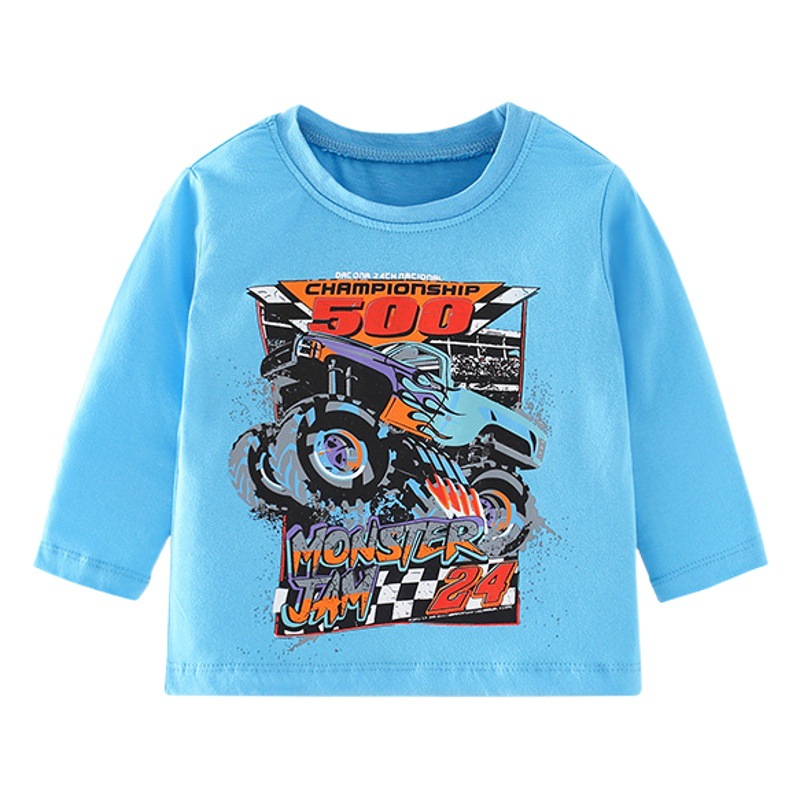 En stock malwee niños otoño superior europeo y americano guapo moda niños de manga larga cuello redondo camiseta impresa