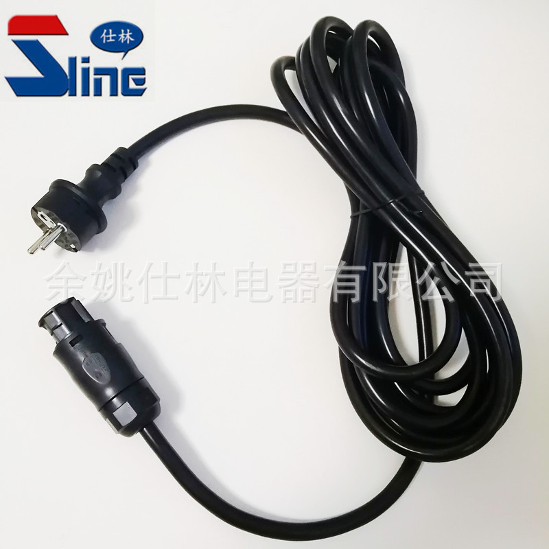 直供VDE欧标3芯防水插头光伏连接线16A欧式防水式插头电源线延长