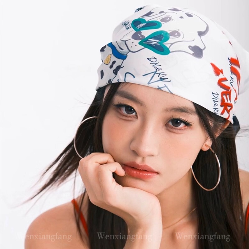 神仙藤井树同款小狗字母头巾女y2k辣妹美式包头丝巾百搭领巾方巾|undefined