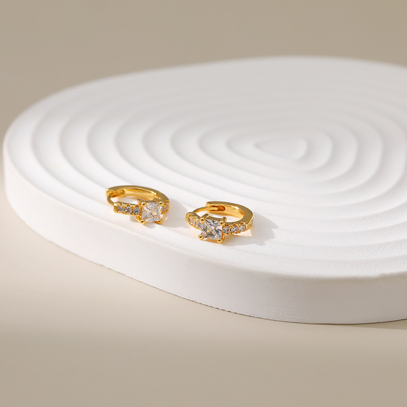 Earrings Classification Lady Geometric Inlaid Zircon Copper Artificial Gemstones Earrings