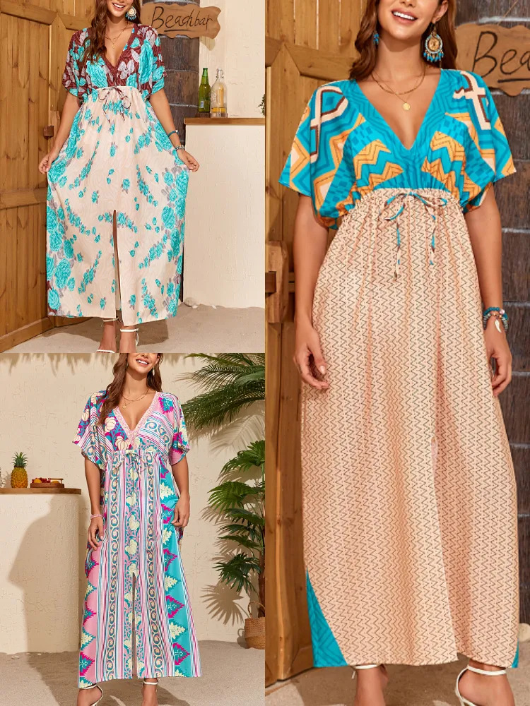 Cross-border nueva impresión de playa vestido bohemio vestido de vacaciones traje de baño camisa 5C01