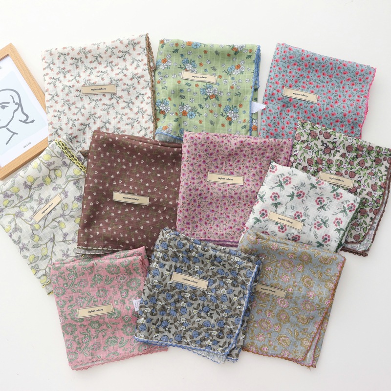 Vintage Quadratisches Halstuch Für Damen Mit Blumen Und Spitze_voghion.com