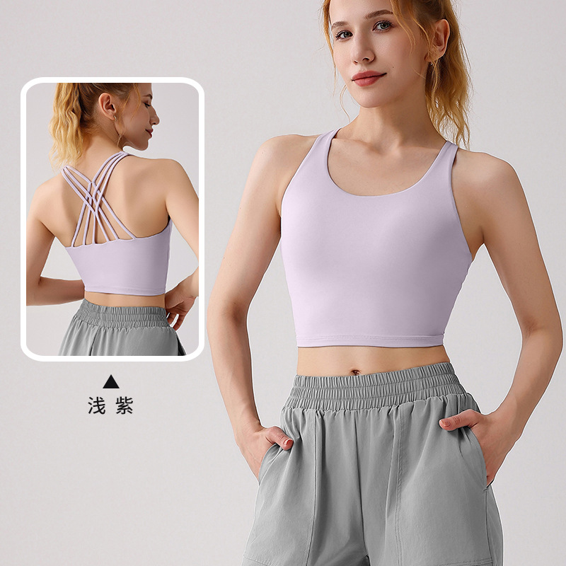 Europa y América yoga mujer chaleco deportivo fitness chaleco de cabina cruzada belleza de espalda ropa interior deportiva reunida sujetador