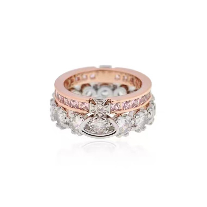 Fashion Round Copper Plating Inlay Artificial Diamond Rings 1 Piece