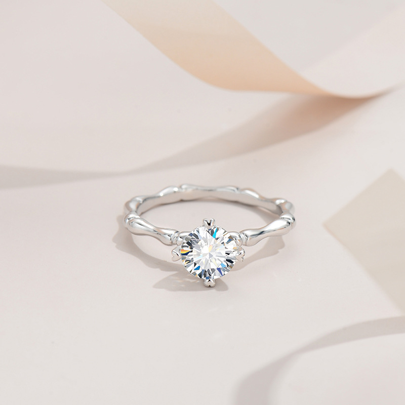 纯银S925莫桑石竹节钻戒戒情侣对戒小众设计求婚表白礼物送女友
