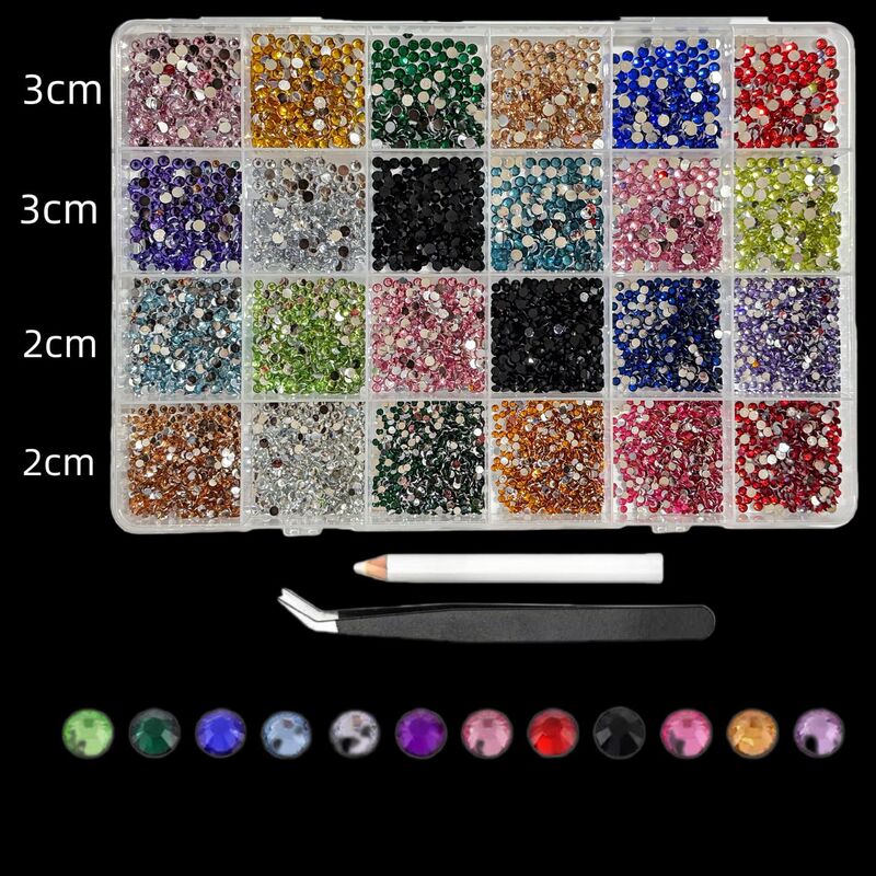 Cross-Border 24-Grid Acrylic Flat-Back Resin Nail Art Rhinestones, Super Shiny Ab Resin Rhinestones, DIY Accessories Wholesale