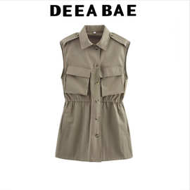 DEEABAE 2025春季新品女装 口袋饰工装无袖翻领短连衣裙 8197085