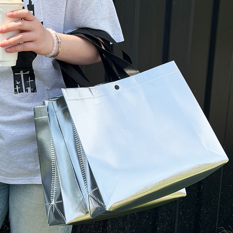 Silver High-End Stylish Gift Non-Woven Fabric Clothing Tote Bag with Customizable Logo for Women's Clothing and Shoe Box Packaging Silver High-End Stylish Gift Non-Woven Fabric Clothing Tote Bag with Customizable Logo for Women's Clothing and Shoe Box Packaging