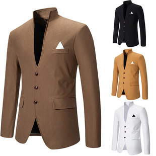 Cross-border 2024 new spring men's stand collar slim fit suit men's wedding casual suit jacket men's single western top