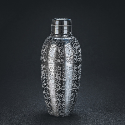 304 espejo de acero inoxidable grabado patrón Boston Shaker americano Shaker tallada Shaker