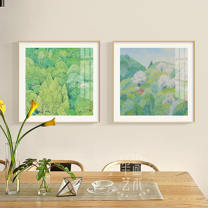 春夏秋冬 野地美树子原木风装饰画北欧风景日式客厅玄关餐厅挂画