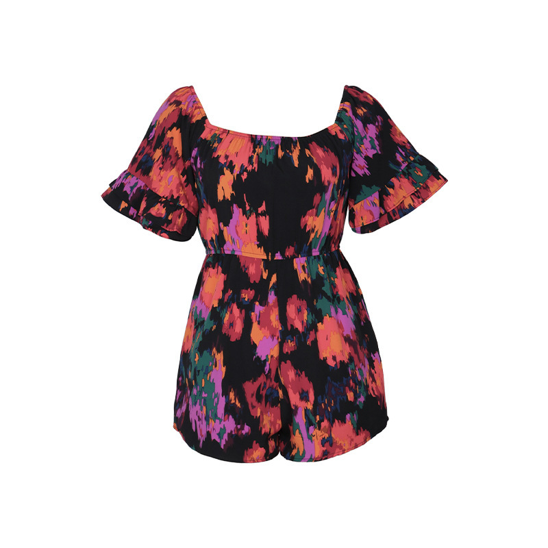 Spring Summer Vacation Off Shoulder Jumpsuits Women High Waist Ruffle Sleeve Integrated Cloth