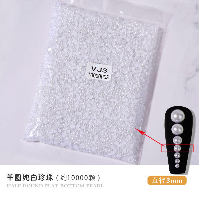 Manicura plana perla joyería cremosa-blanco semicírculo tridimensional perla uñas decoración paquete entero DIY hecho a mano al por mayor