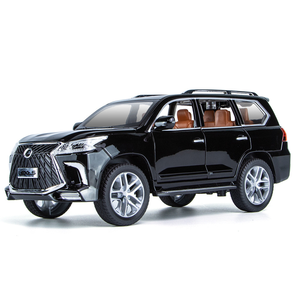 Modelo de coche de aleación 1: 24LX570 Lago tire hacia atrás con sonido y luz off-road Boy juguete coche música modelo adornos