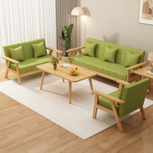 Fabric Sofa Coffee Table Combination Bedroom Rental Room New Varnish Solid Wood Sofa Office Simple Double Sofa