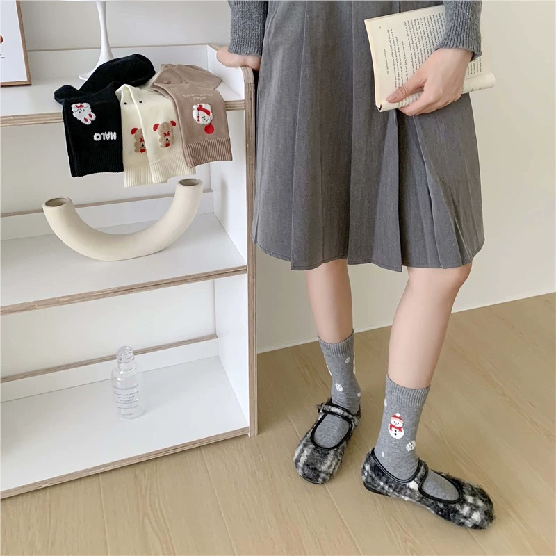 Японский мультяшный бархат demi-season knee socks, середина длины