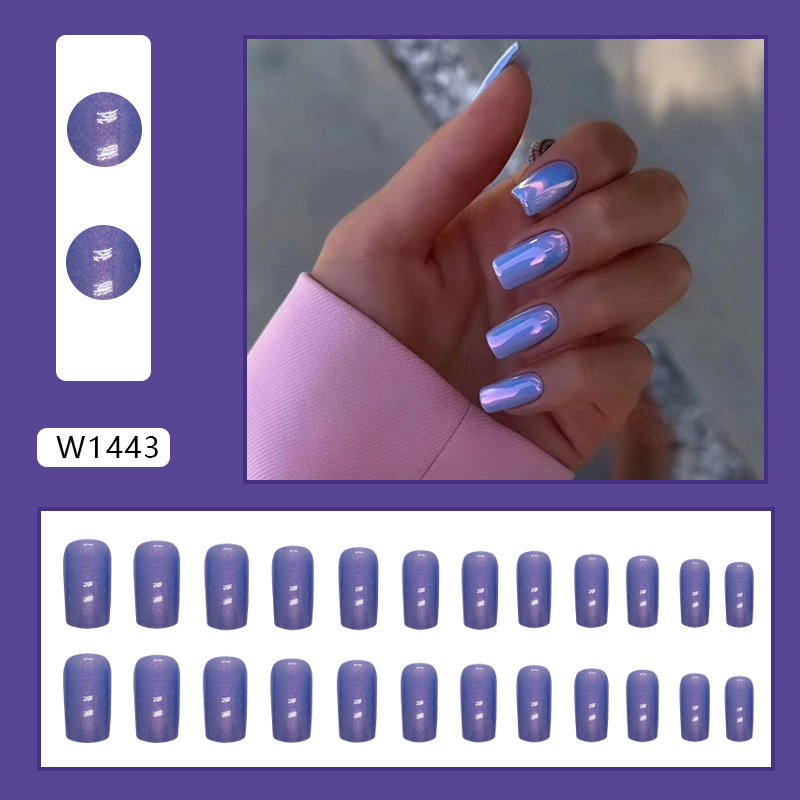 Cool et violet bleu Aurora doux Style chinois carré européen mode blanchiment faux produit portant un mélange d'ongles_voghion.com