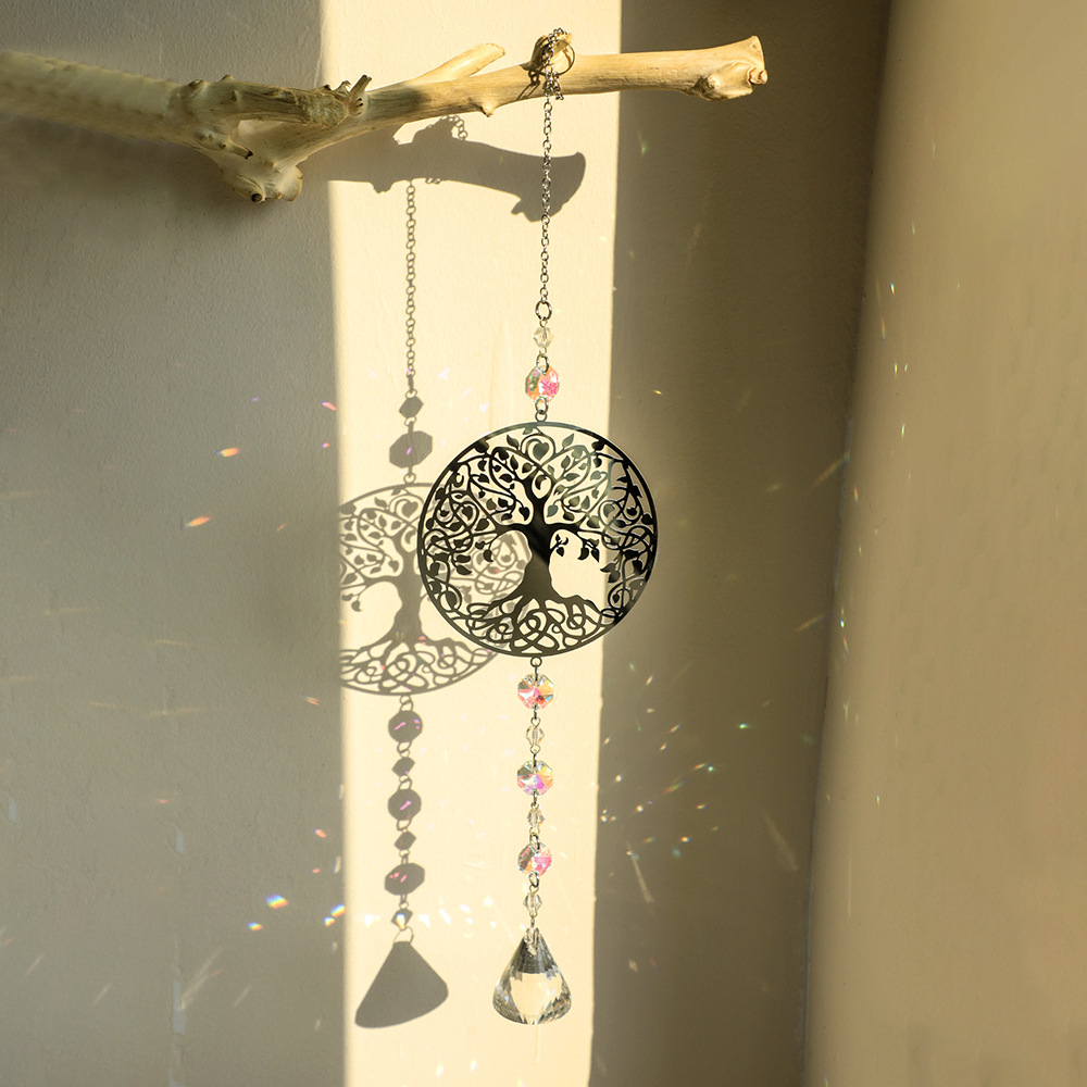 Cross-border new metal life tree natural crystal sunlight catcher pendant, minimalist home bedroom window decoration