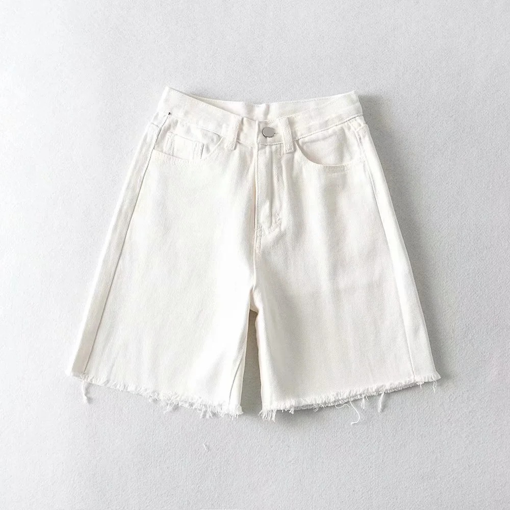 high-waisted raw edge denim shorts NSHS47167