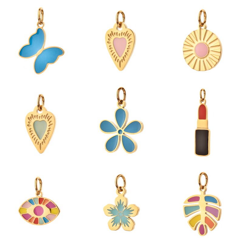 Butterfly Heart Flower Stainless Steel Vacuum Plated 18K Gold Pendant DIY Necklace Bracelet Handmade Jewelry Pendant Accessories