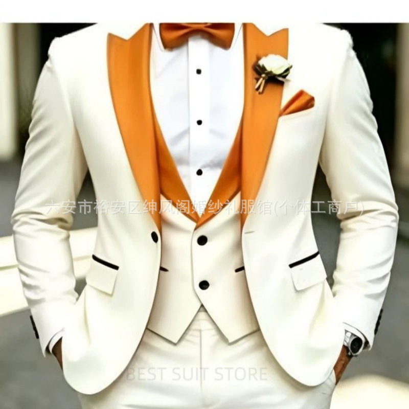 Amazon business casual color-block men's suit, a three-piece set, slim-fit, high-end, and stylish