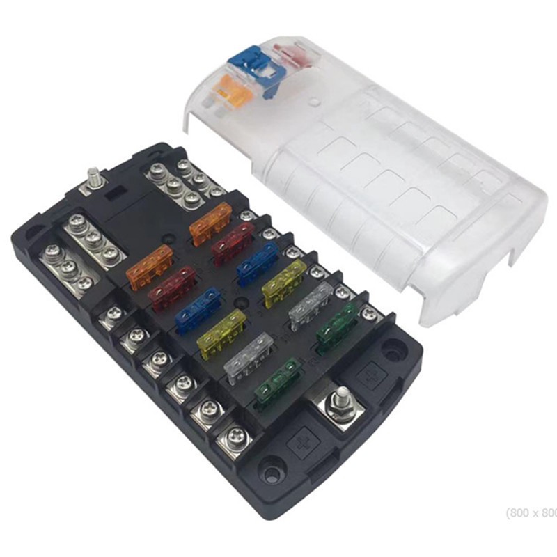 ATO/ATC 汽车12路保险盒带锁扣 可存放备用保险丝插片 独立正负极
