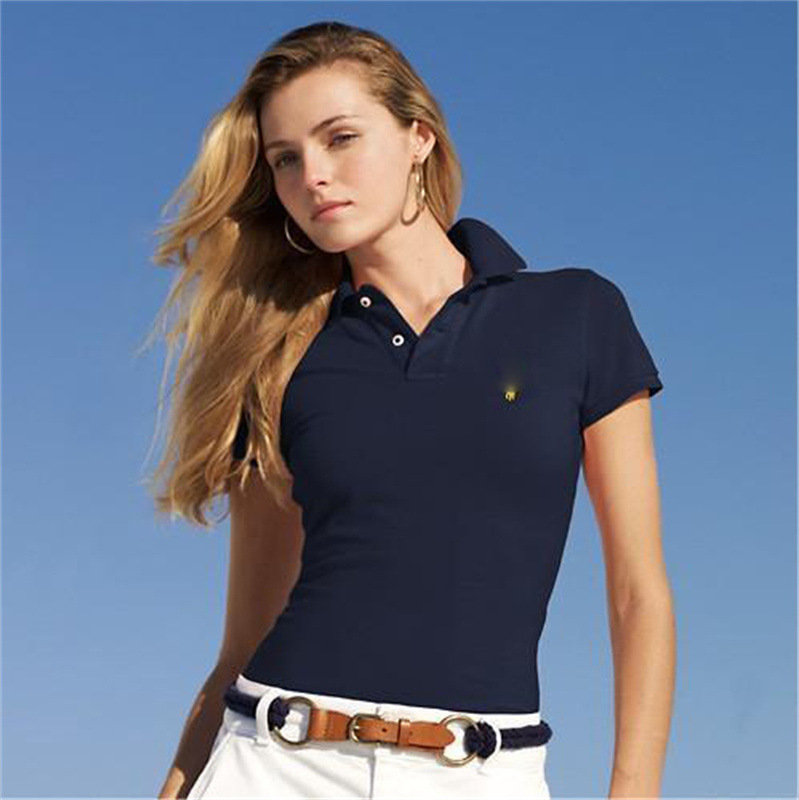 Summer Classic Pure Cotton Small Logo Embroidered Versatile Women's Polo Short-Sleeve Shirt with Collar, Available for Dropshipping