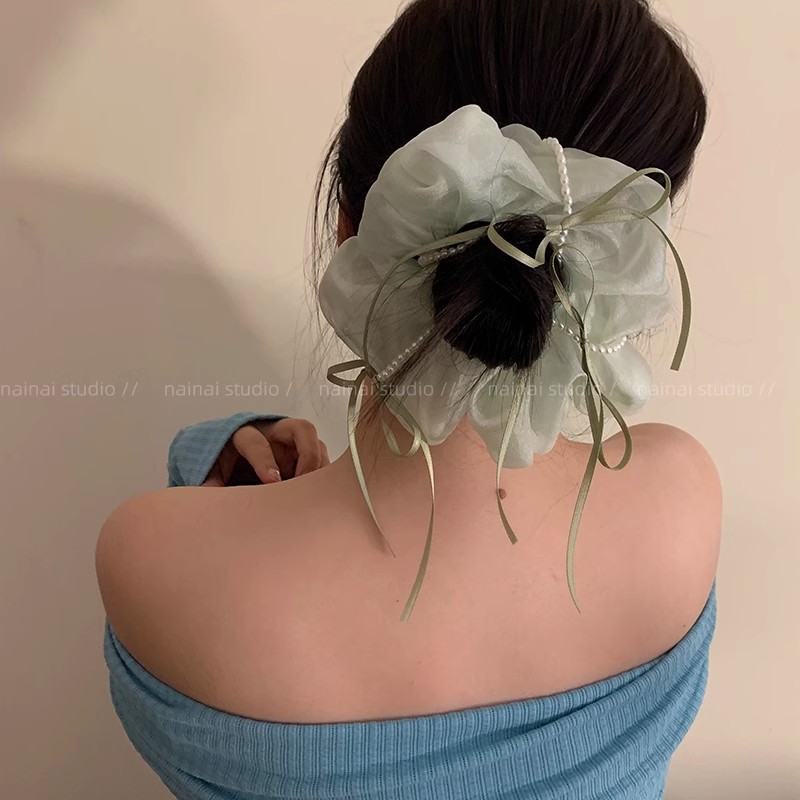 ballet style large intestine hair ring ~ ins korean bow pearl hair rope bun ponytail high-grade sense headband hair accessories