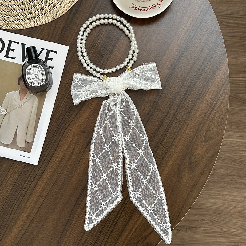 Collar de perlas Nueva bufanda de seda de encaje con cadena de clavícula francesa