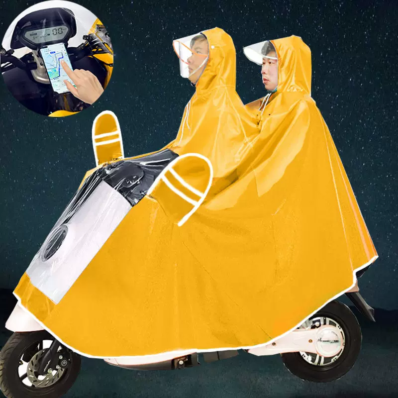 摩托车雨衣电动车雨披长款连体加厚时尚骑行雨衣户外双人反光雨衣