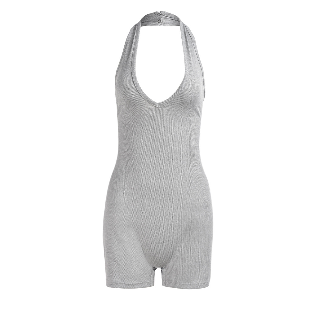 Women Clothing at Halter Backless Solid Color Slim Fit Sexy Jumpsuit