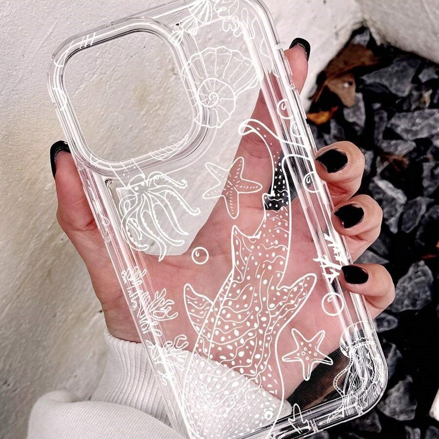 Concha de ballena blanca para Apple 16promax funda para teléfono móvil 15plus transfronterizo 14pro airbag 13 transparente image 5