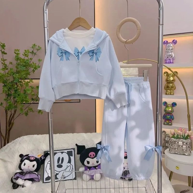 女童春秋套装2025新款中大童休闲连帽外套打底衫运动束脚裤三件套|undefined