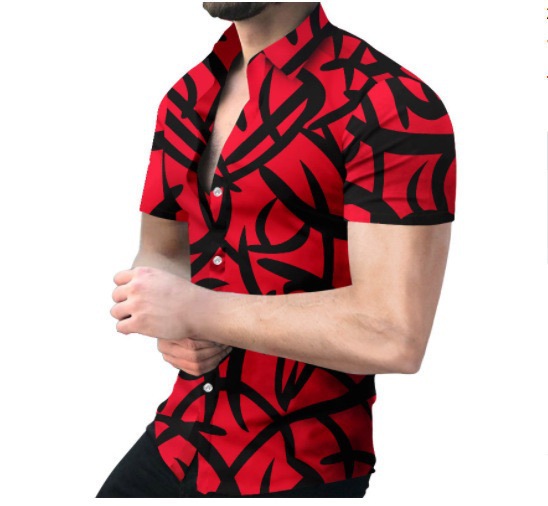 2023 Comercio exterior europeo y americano de los hombres de primavera nueva manga corta impresa casual solapa más tamaño camisa de los hombres