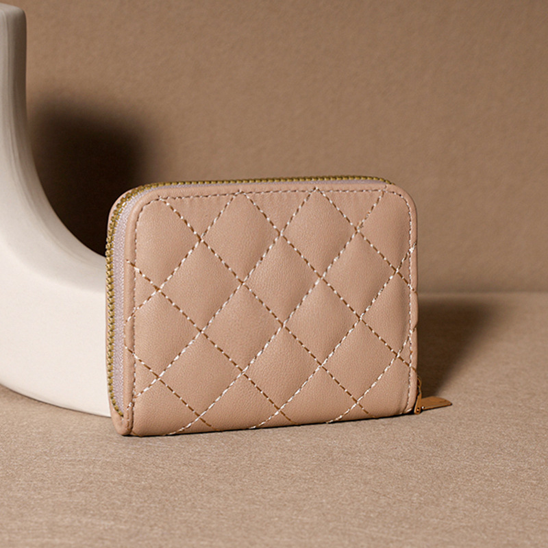 Venta directa de fábrica personalizada, estilo explosivo, moda europea y americana, bolso de tarjeta de rombo corto, monedero con cremallera para mujer, tarjetero de gran capacidad