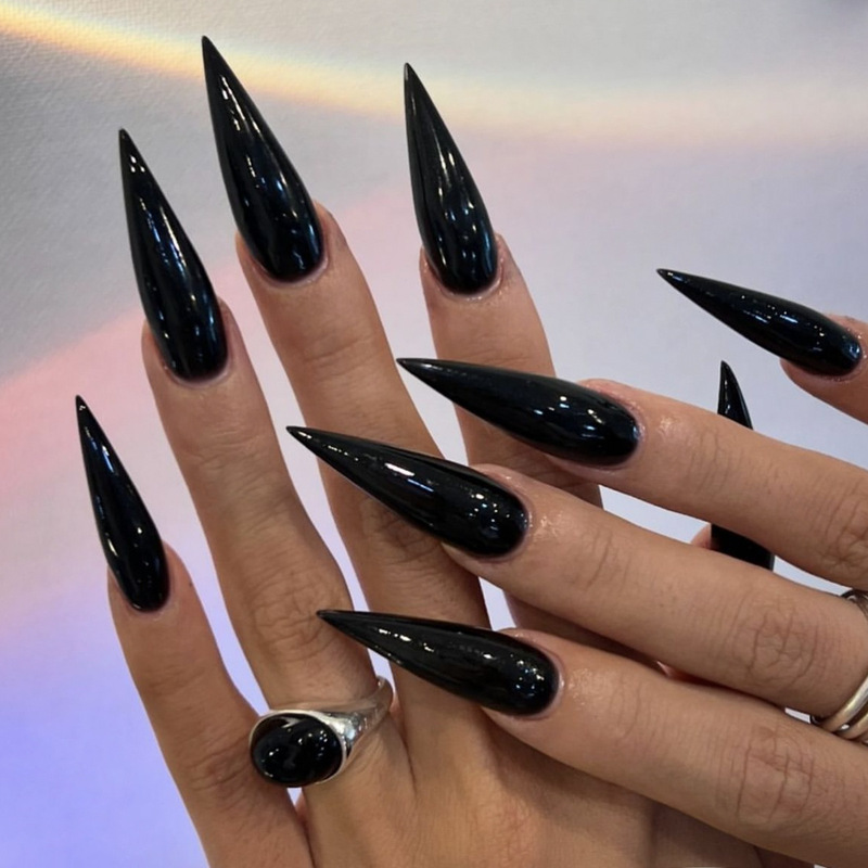 Wear a European and American long pointed dark hot girl style solid color detachable fake nail nail patch False nails Wear a European and American long pointed dark hot girl style solid color detachable fake nail nail patch False nails