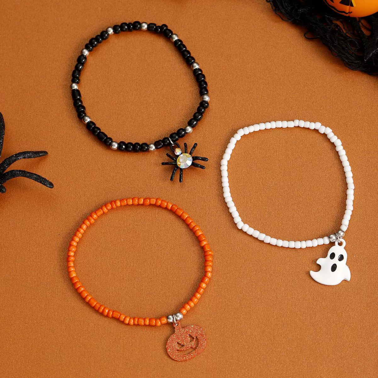 Halloween Ghost Bracelet Set, Multicolour Beaded Charm Bracelets, Lightweight