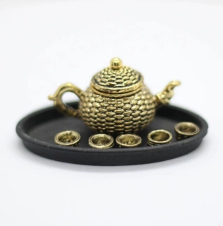 微缩娃娃屋配件饰品场景仿真迷你合金茶壶茶盘厨房过家家玩具摆件