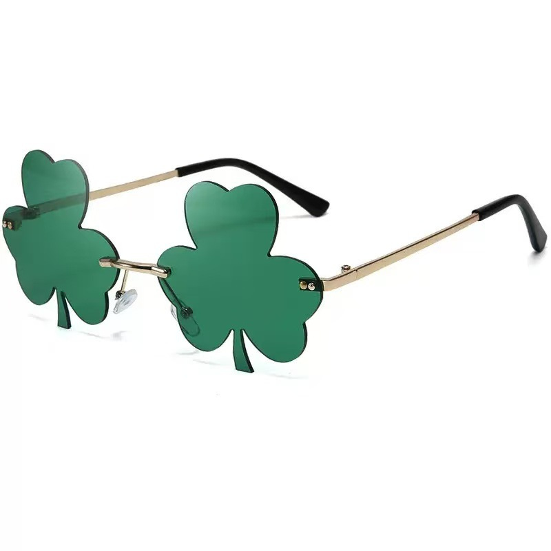 Nuevos gafas de sol de cuatro hojas sin marco transfronterizas europeas y americanas gafas de fiesta de baile de San Patricio irlandeses