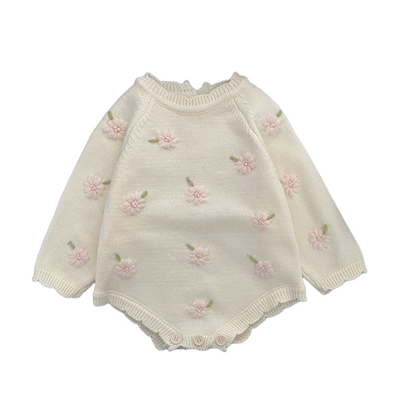 Baby primavera y otoño suéter chicas extranjero bordado flor camiseta coreana bebé dulce suéter trajes de escalada