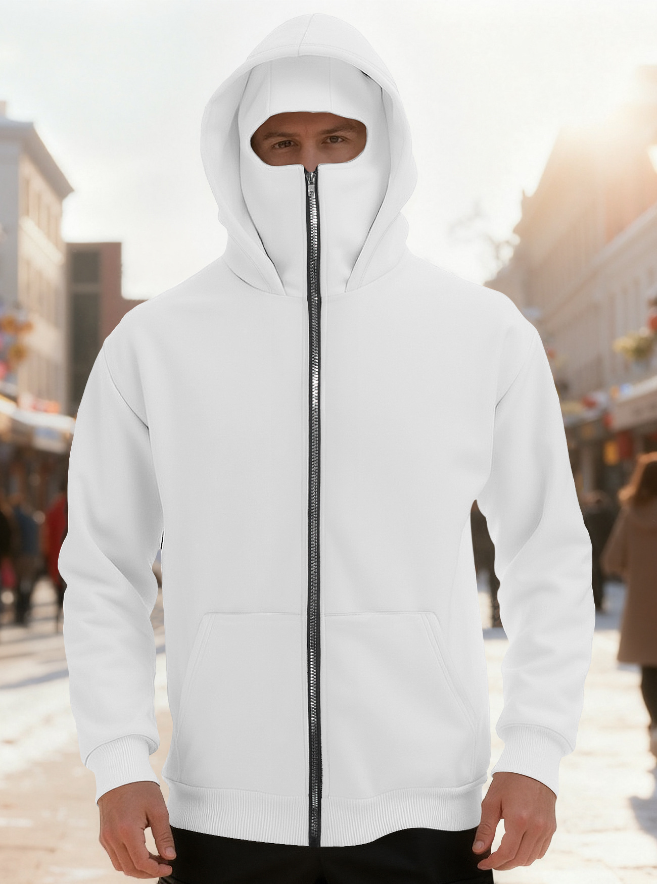 Giacca con cappuccio e zip da uomo autunno inverno monocromo_voghion.com